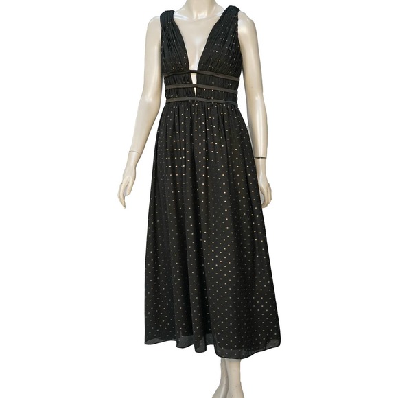 Monique Lhullier Women's Black with Gold Polka Dots Dress - Used - Size 4 - Picture 1 of 3